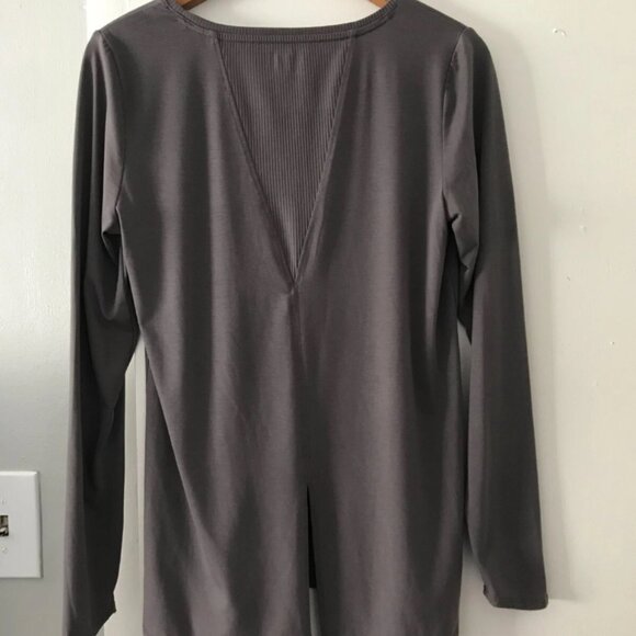 Athleta Heather Gray Monarch Ribbed Stretch Split-Tie Back Shirt Top Size Small - Picture 4 of 7